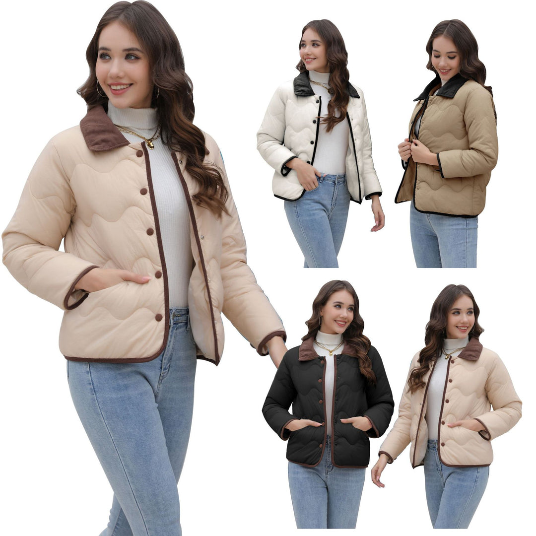 Damen Steppjacke mit elegantem Kragen und strukturierter Oberfläche EB