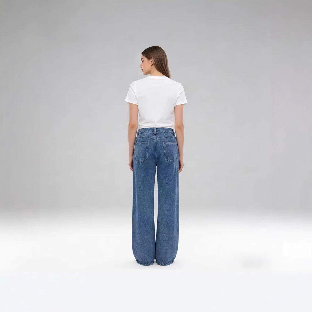 Damen Weite Jeans mit hohem Bund und Falten