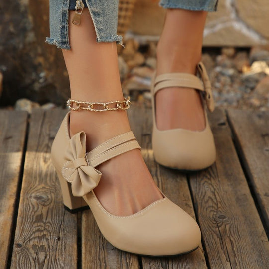 Damen Pumps mit verstellbarem Riemen und dekorativem Schleifendetail EB