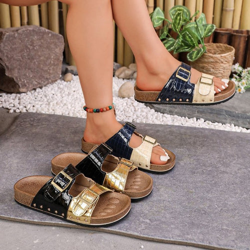 Damen komfortable Zehentrenner-Sandalen mit modischem Schnallen-Design EB