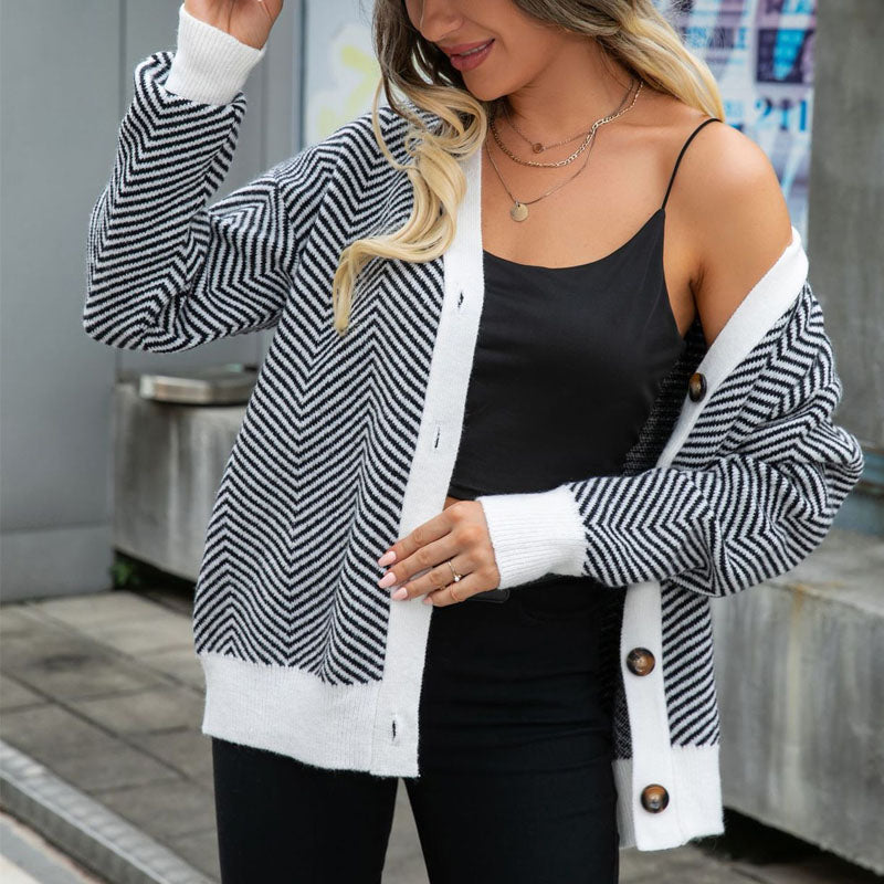 EB | Gestreifte Klassische Strickjacke für Damen