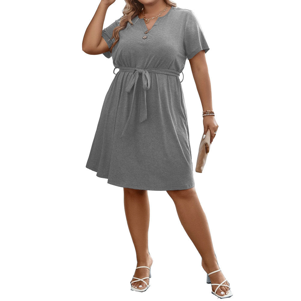 Damen Freizeitkleid mit Knopfdetails und tailliertem Bindegürtel EB