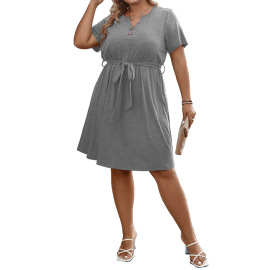 Damen Freizeitkleid mit Knopfdetails und tailliertem Bindegürtel EB