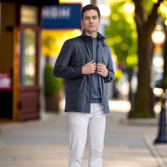 Herren leichte Multifunktionsjacke mit praktischen Taschen und hohem Kragen EB
