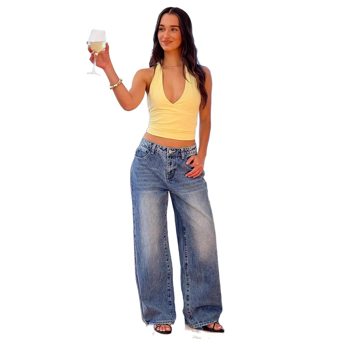 Damen Weit geschnittene Jeans mit hohem Bund und lässigem Stil EB