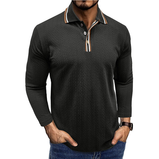 EB | Polo Shirt Taillierte Passform Lange Ärmel Gestreifter Kragen Strick Textur