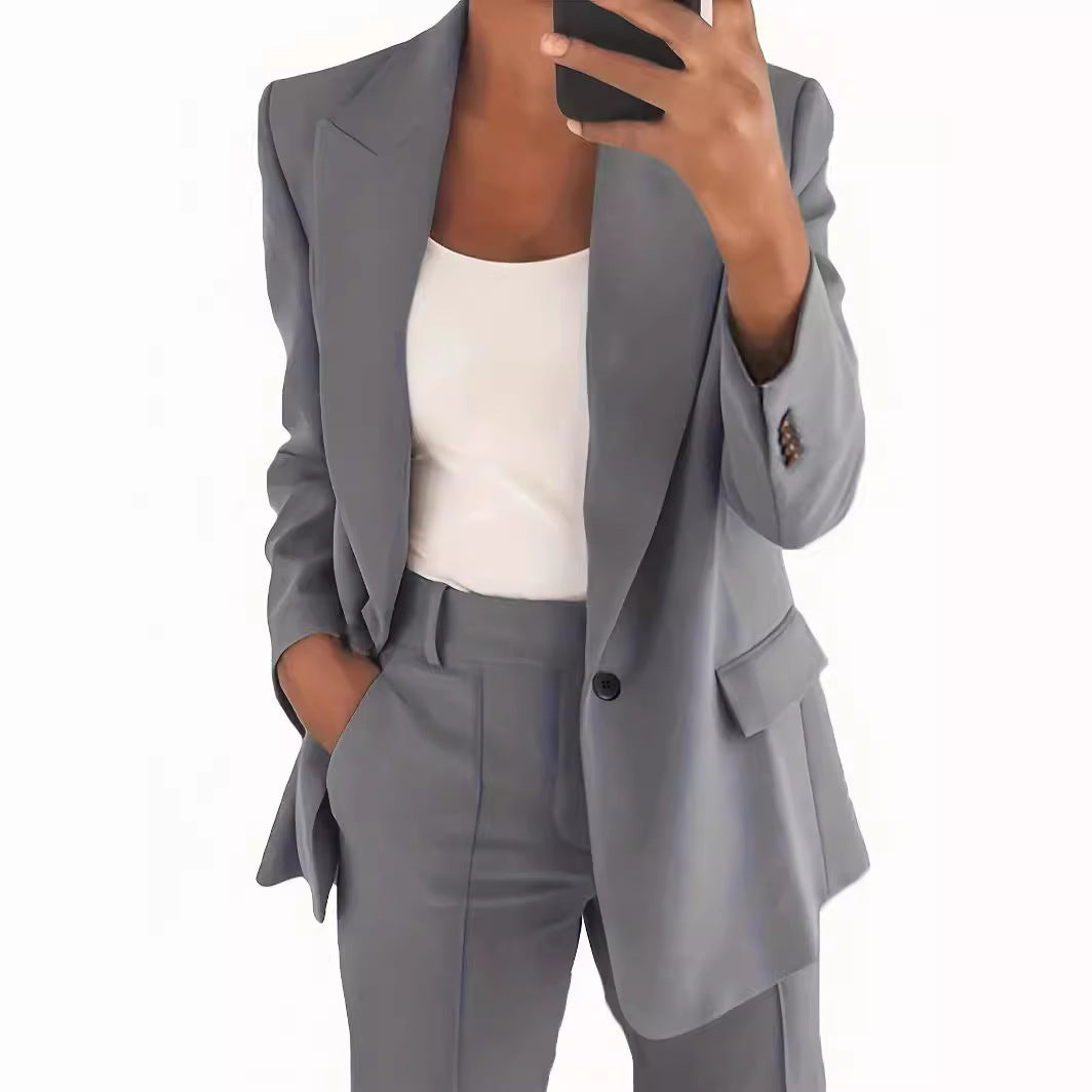 Damen nan taillierter Blazer-Hosen Businessanzug aus Stretchstoff EB