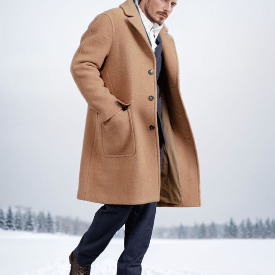 Herren eleganter und wärmer Wintermantel mit doppelter Knopfleiste und praktischen Taschen EB