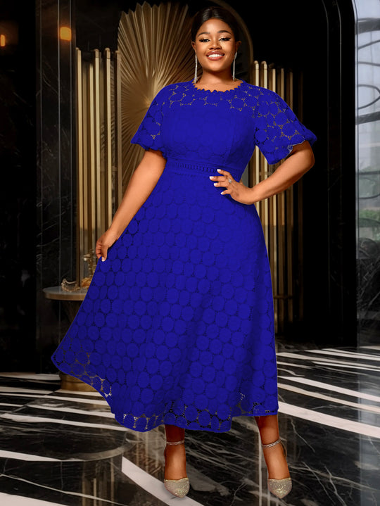 Damen Midi-Kleid mit eleganter Spitzenapplikation und Puffärmeln EB