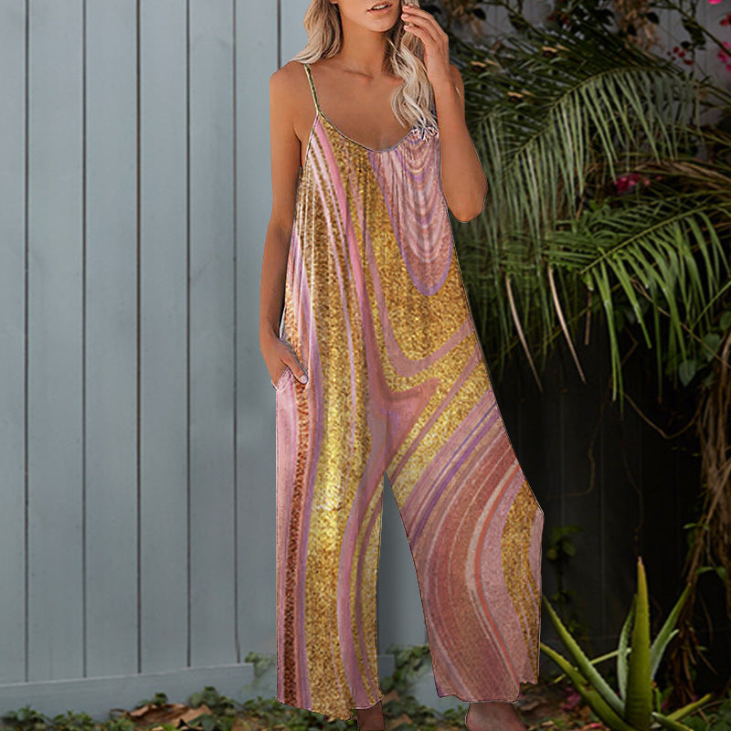 Damen Sommerlicher Overall mit floralem Design und praktischen Taschen EB