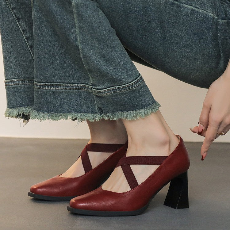Damen elegante Pumps mit modischen Kreuzbändern EB