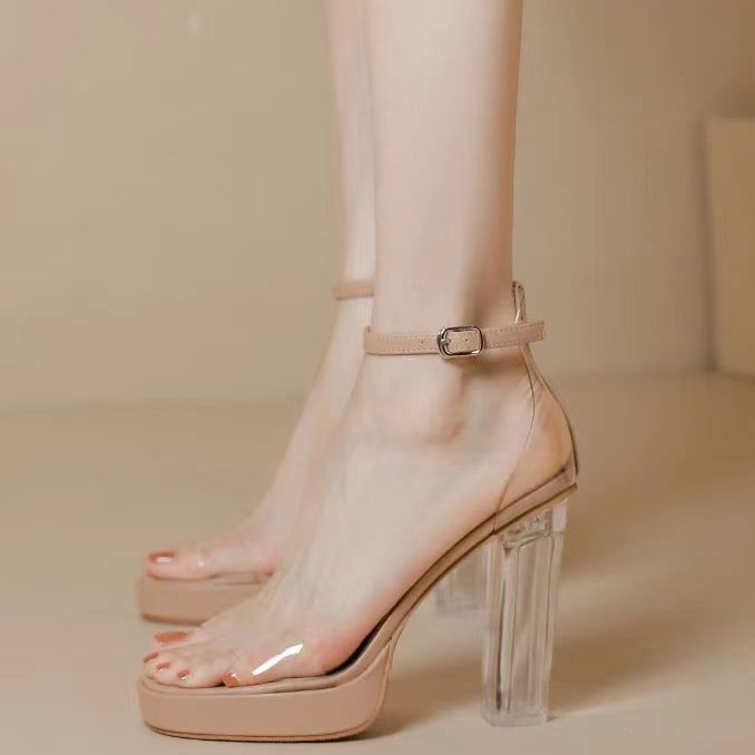 Damen Transparente High Heels mit klaren Absatz EB