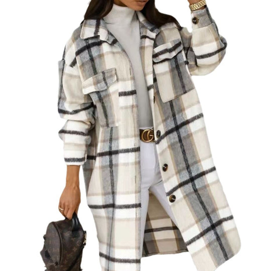 Damen Karierter Oversized-Hemd-Mantel mit praktischen Taschen EB