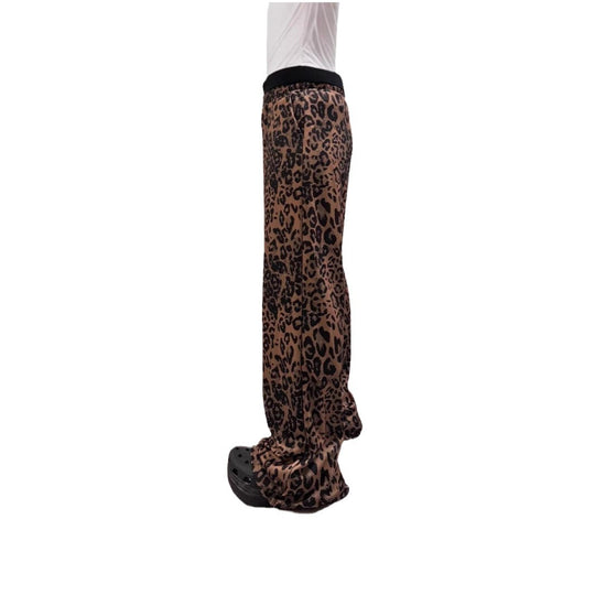 Damen Weit geschnittene Leinenhose mit Leopardenmuster EB
