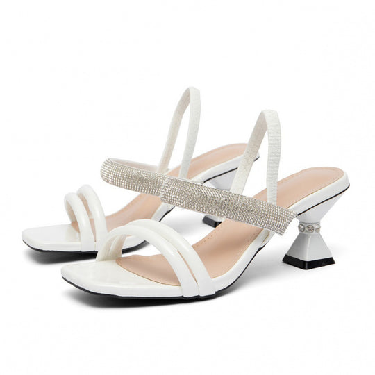 Damen Glamouröse Slingback-Sandalen mit funkelndem Strass und modischem Blockabsatz EB