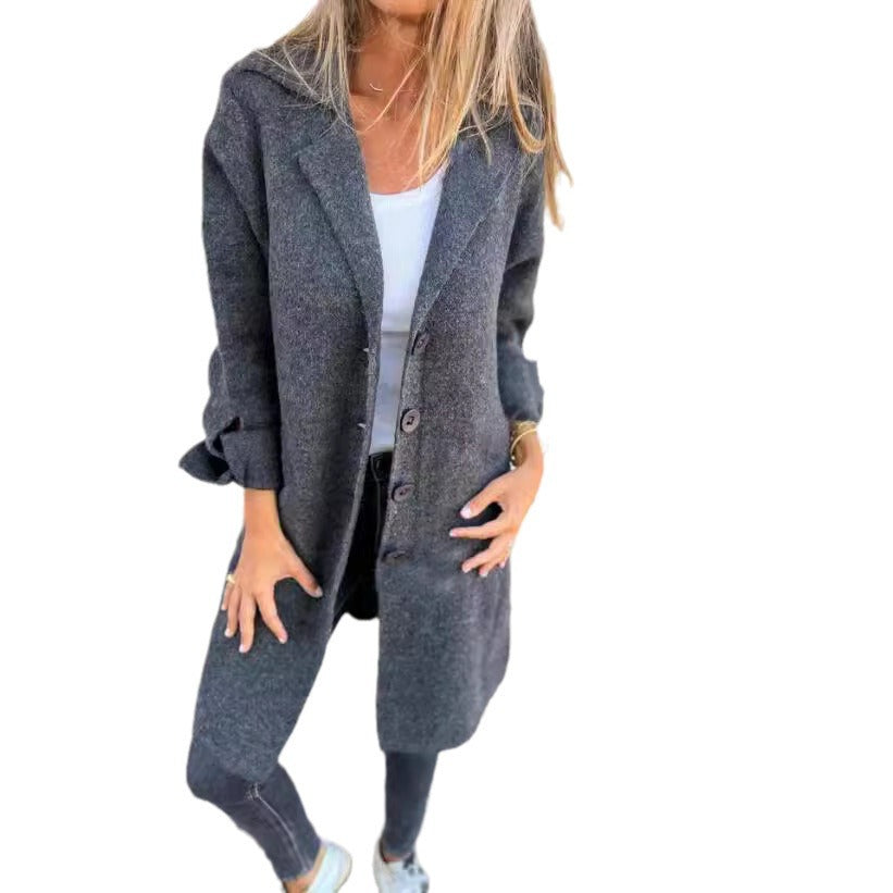 Damen nan Oversize Wollmix-Mantel mit Reverskragen aufgesetzten Taschen geknöpfter Front und umgeschlagenen Ärmeln EB