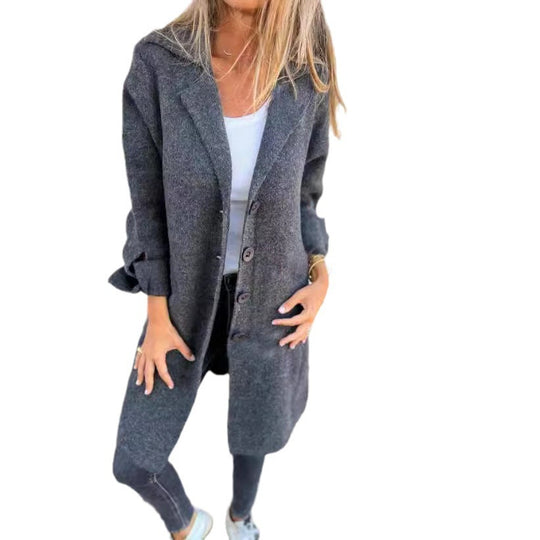 Damen nan Oversize Wollmix-Mantel mit Reverskragen aufgesetzten Taschen geknöpfter Front und umgeschlagenen Ärmeln EB
