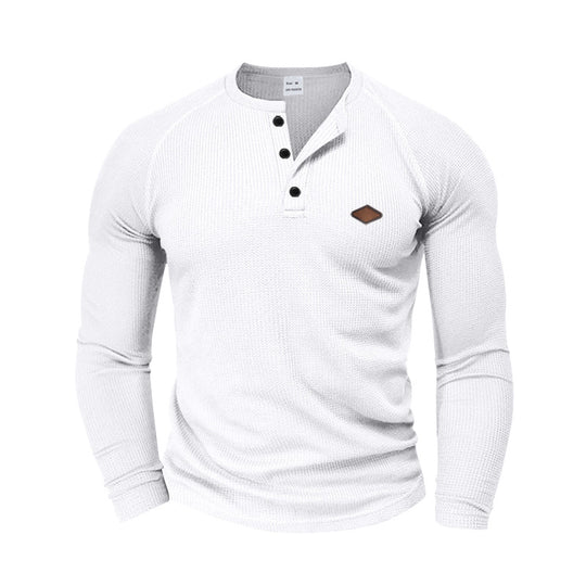 Herren Langarm-Henley-Shirt mit strukturiertem Gewebe und Knopfleiste EB