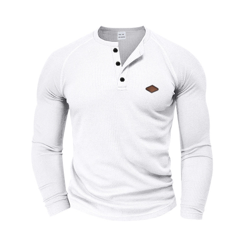 Herren nan strukturiertes Waffel-Henleyshirt mit Raglanärmeln, verstärkter Knopfleiste und figurbetontem Schnitt EB