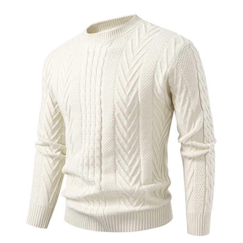 Herren Grobstrickpullover mit Zopfmuster und Rundhalsausschnitt EB