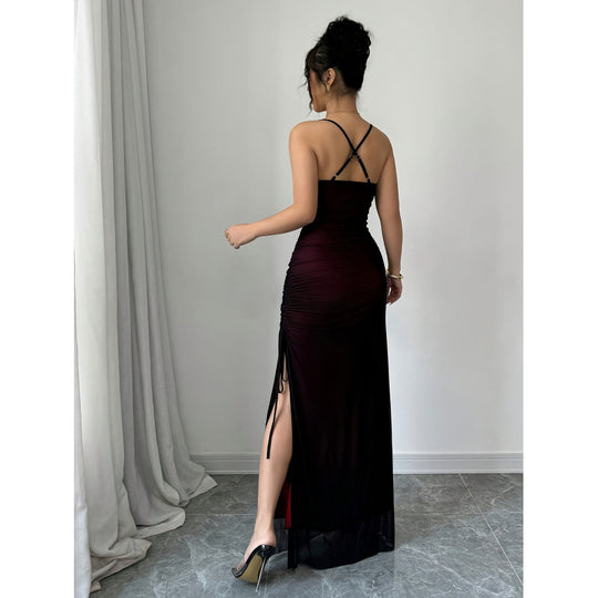 Damen elegantes Wickelkleid mit schulterfreien Trägern und raffinierten Rüschendetails EB