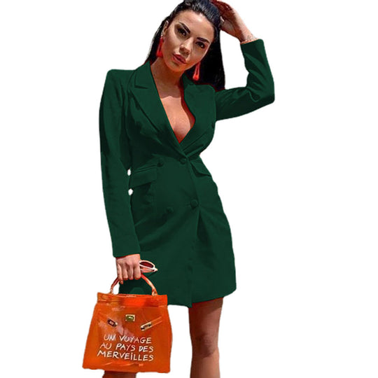 Damen klassisches Blazer-Kleid mit doppelter Knopfleiste und tailliertem Schnitt EB