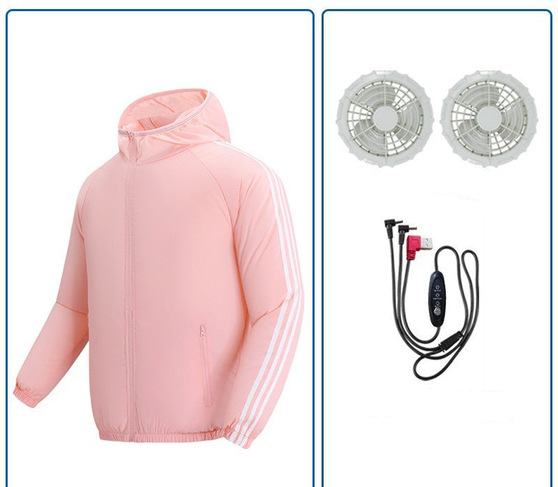 Unisex nan atmungsaktive Kühljacke mit integrierten USB-Lüftern und Kapuze R&B