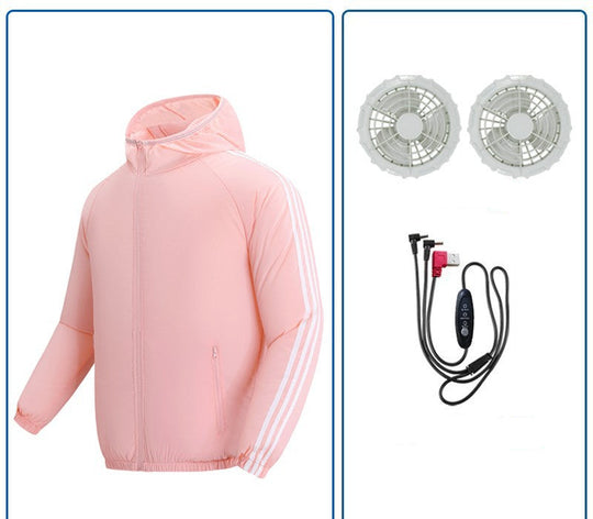 Unisex nan atmungsaktive Kühljacke mit integrierten USB-Lüftern und Kapuze R&B