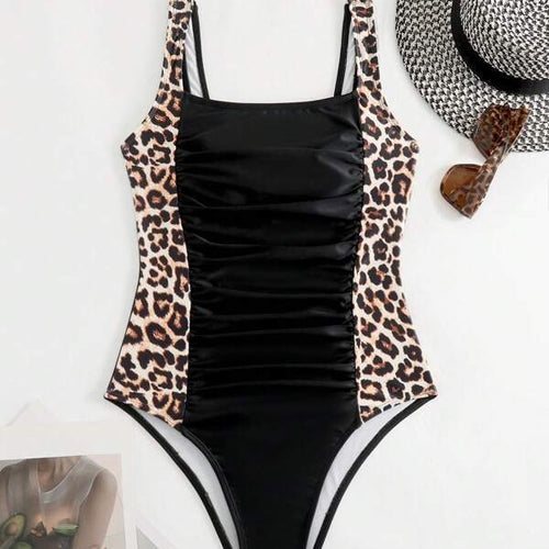 Damen Einteiler Badeanzug mit raffiniertem Leo-Design und figurformendem Schnitt EB