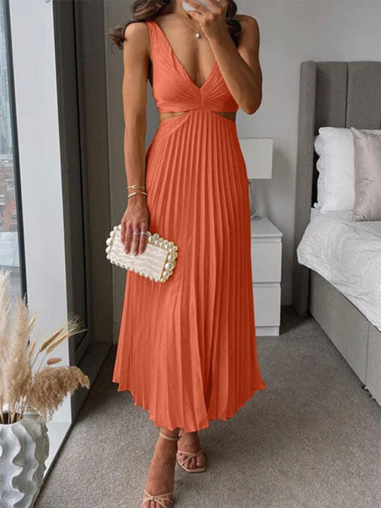 Damen Elegantes Maxikleid mit V-Ausschnitt und raffinierten Drapierungen EB