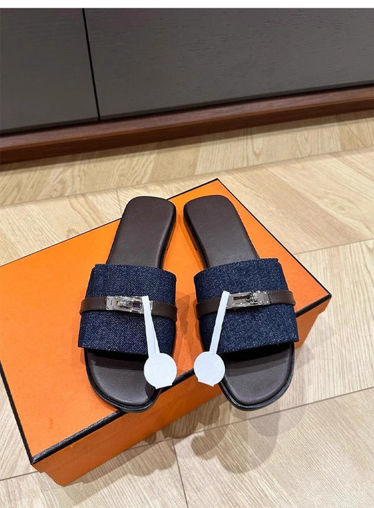 Damen Stylische Flache Sandalen mit modischem Schnallenakzent EB