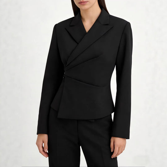 Damen Taillierter Wickel-Blazer mit drapierter Peplum-Silhouette EB