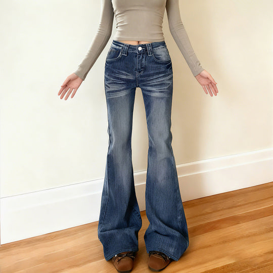 Damen Flared Jeans im lässigen Vintage-Stil mit hohem Bund und stylischen Waschungen EB
