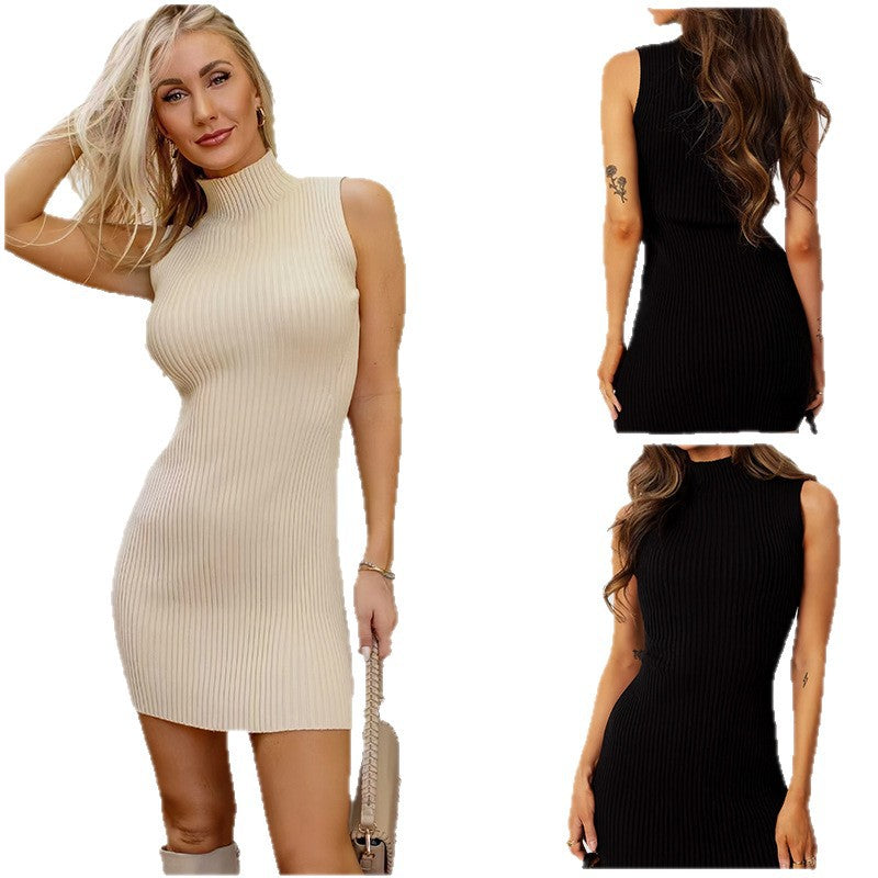 Damen Figurbetontes Strickkleid mit hohem Kragen EB