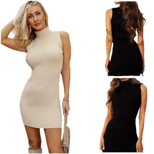 Damen Figurbetontes Strickkleid mit hohem Kragen EB