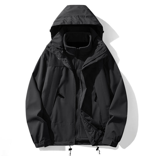 Herren funktionale Outdoor-Softshelljacke mit herausnehmbarer Fleece-Innenjacke, wind- und wasserabweisender Membran und verstellbarer Kapuze EB
