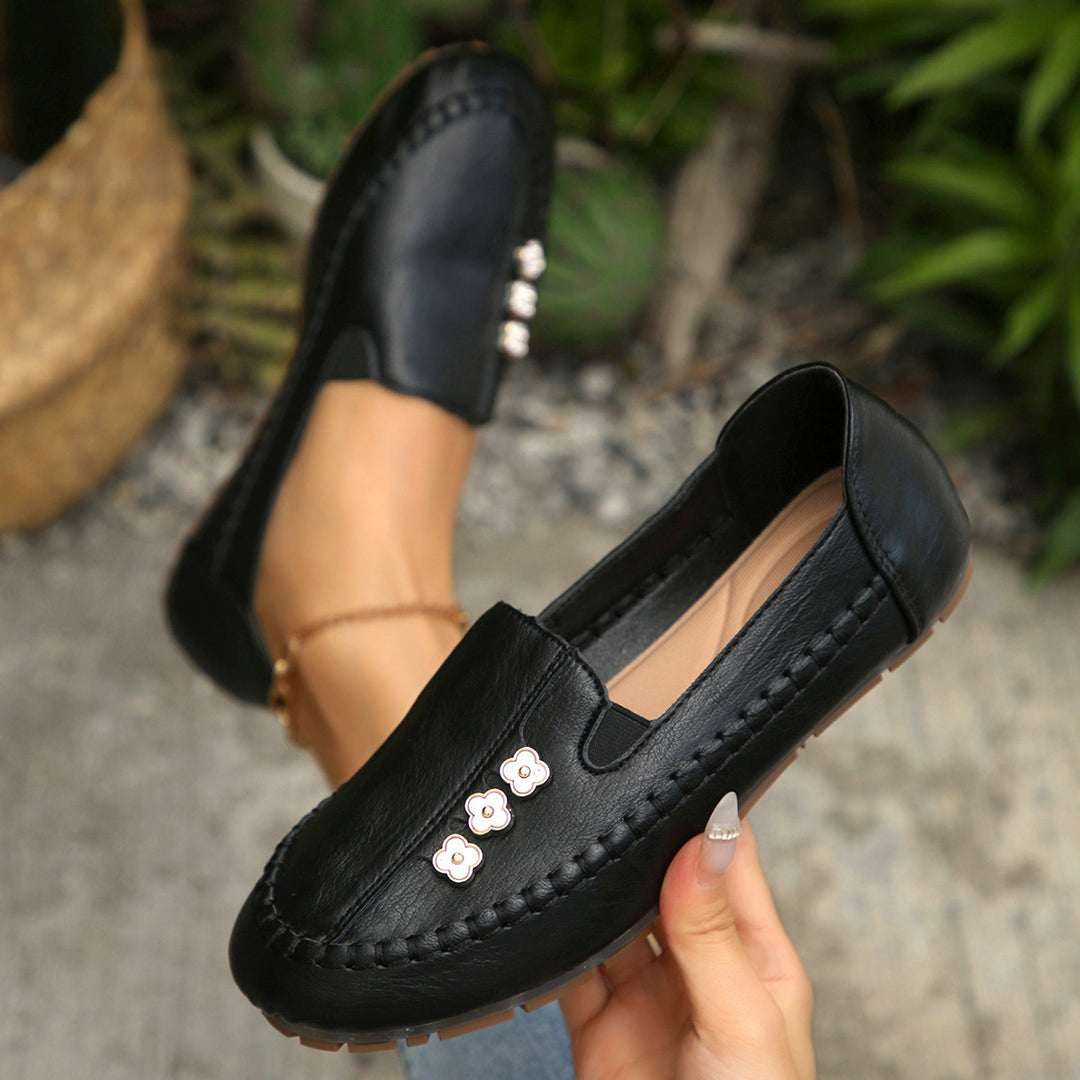 Damen Mokassin-Schuhe mit modischer Blütenapplikation EB