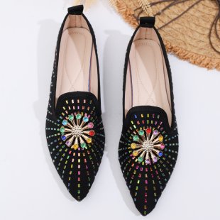 Damen elegante Ballerinas mit funkelndem Blumenapplikation EB