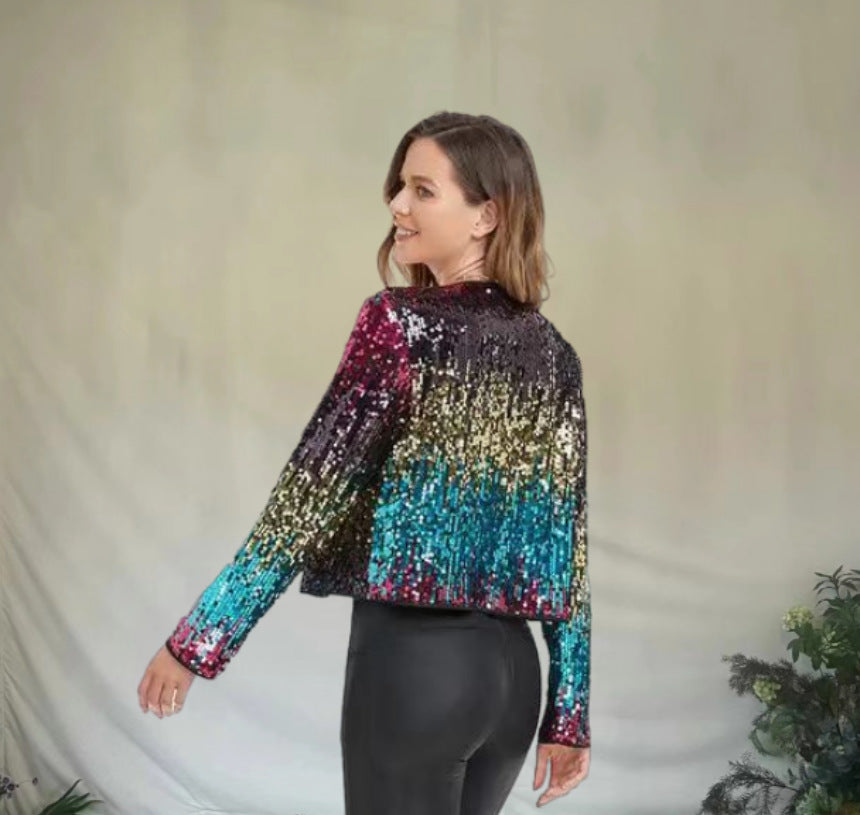 Damen Glitzernde Paillettenjacke mit modischem Schnitt EB