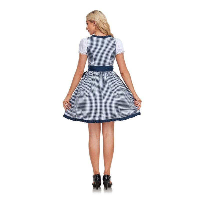 Damen Trachtenkleid mit modernem Karomuster und verspielten Rüschen EB
