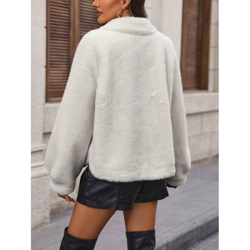 Damen Trendige Kunstpelzjacke mit weit geschnittenen Ärmeln EB