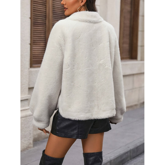 Damen Trendige Kunstpelzjacke mit weit geschnittenen Ärmeln EB