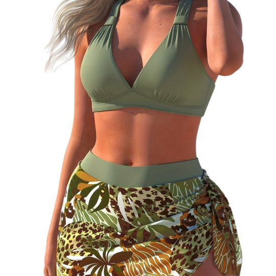 Damen Triangel-Bikini-Set mit Wickelrock und verstellbaren Trägern EB