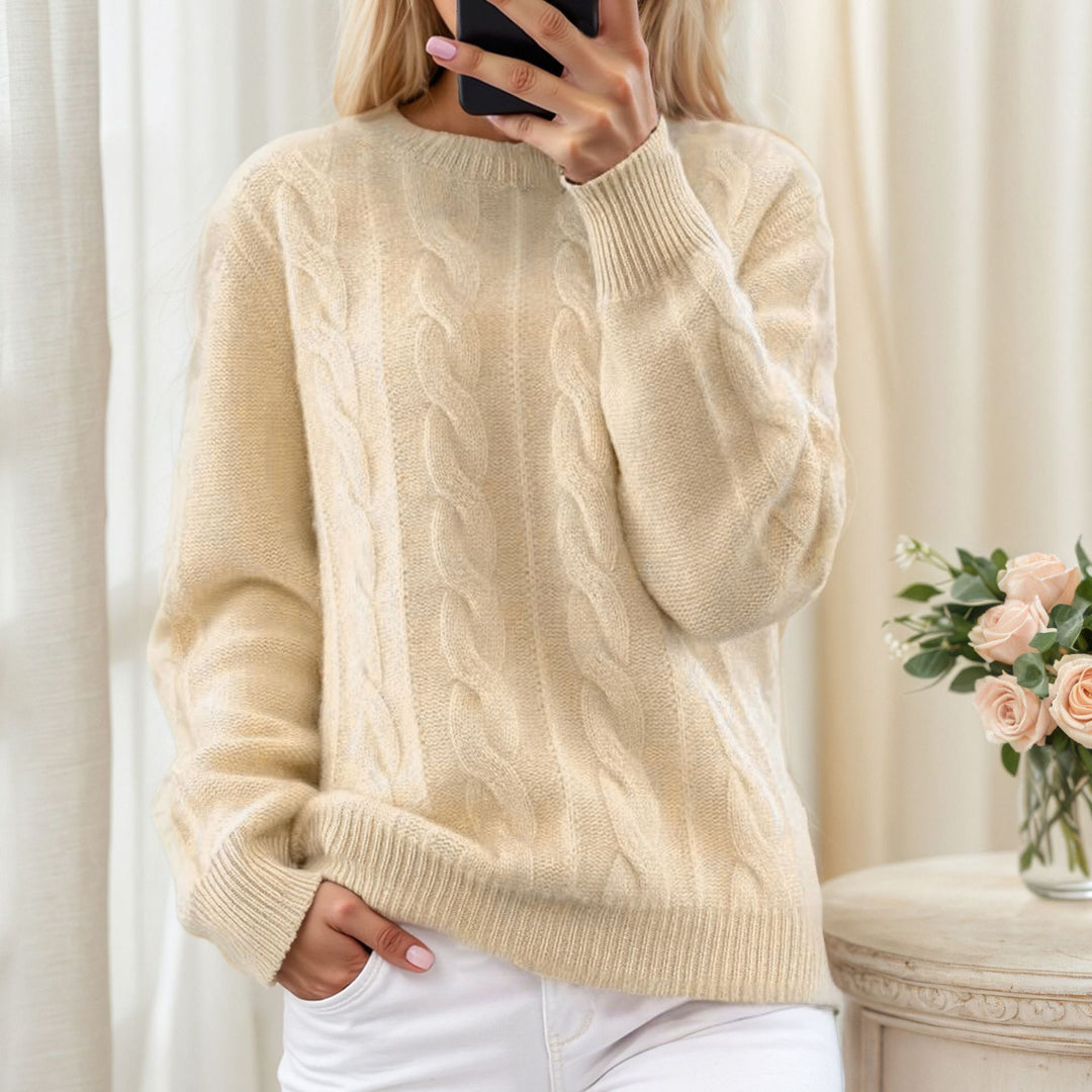 Damen nan kuscheliger Zopfstrickpullover mit Rundhalsausschnitt EB