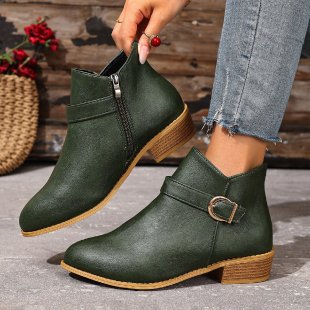 Damen Elegante Ankle Boots mit modischem Reißverschluss und dekorativer Schnalle EB