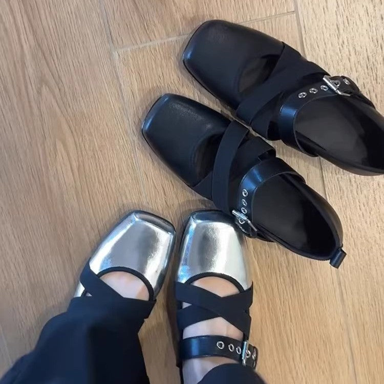 Damen elegante Ballerinas mit modernem Riemchen-Design EB