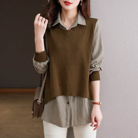 Damen Strickpullover mit einzigartiger Layered-Optik und feiner Struktur EB