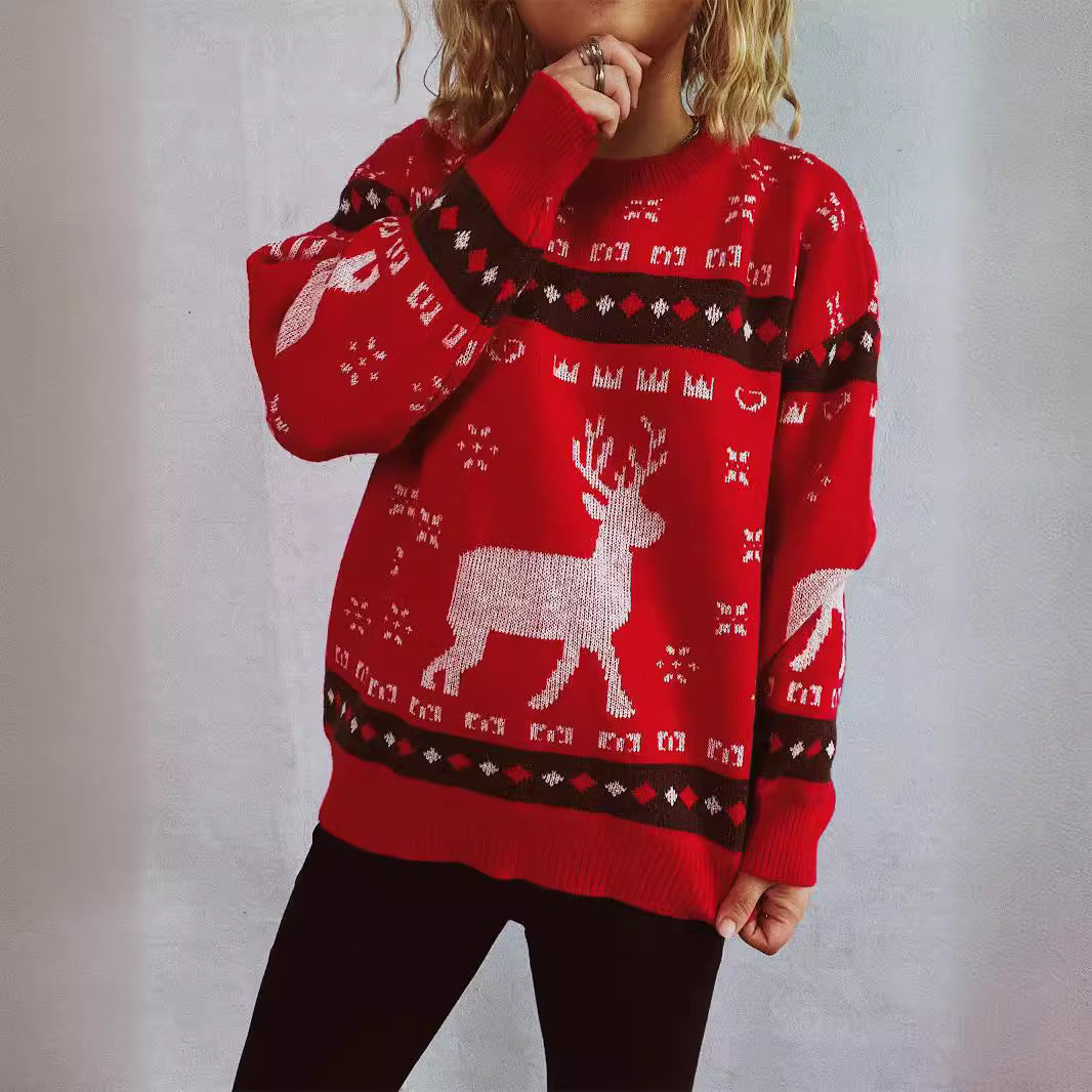 Damen Weihnachtspullover mit festlichem Rentier-Motiv und bequemer Passform EB