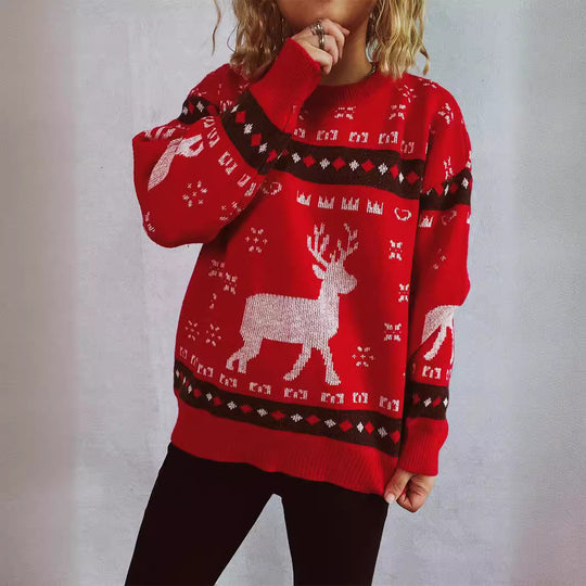 Damen Weihnachtspullover mit festlichem Rentier-Motiv und bequemer Passform EB