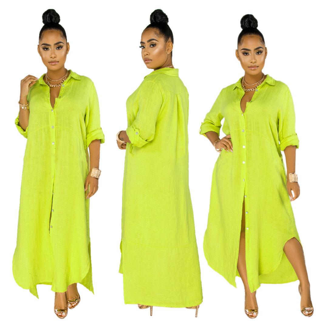 Damen lässiges Hemdkleid mit seitlichen Schlitzen und langfristiger Passform EB